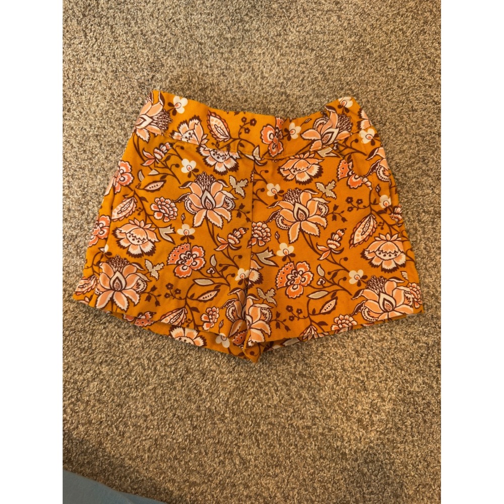 Janie and Jack Girls Mustard Yellow Floral Retro Print Shorts Side Zip 2T